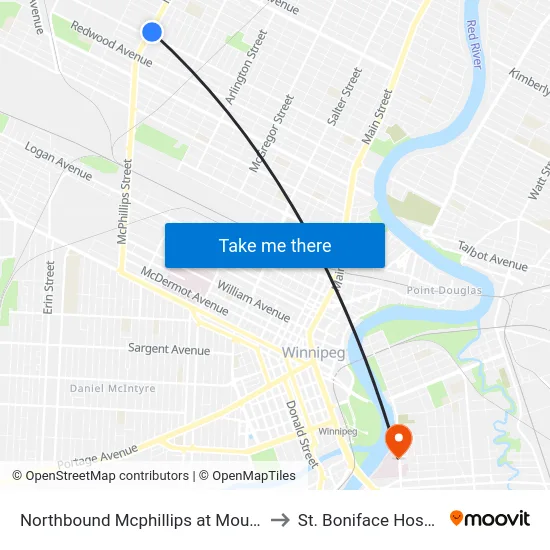 Northbound Mcphillips at Mountain to St. Boniface Hospital map
