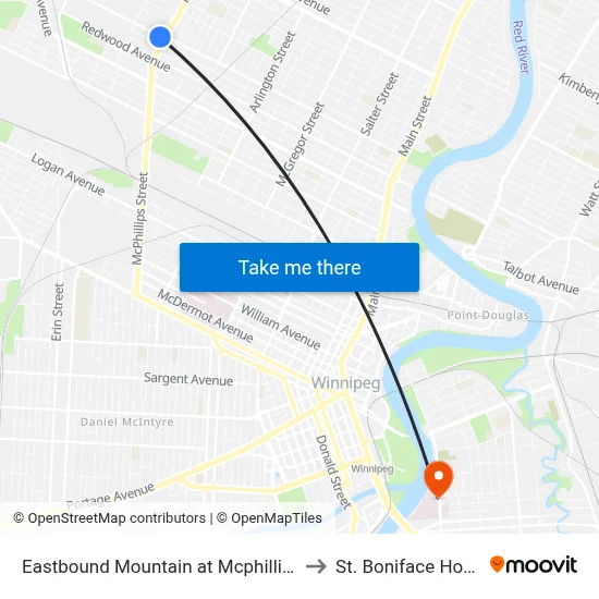 Eastbound Mountain at Mcphillips West to St. Boniface Hospital map