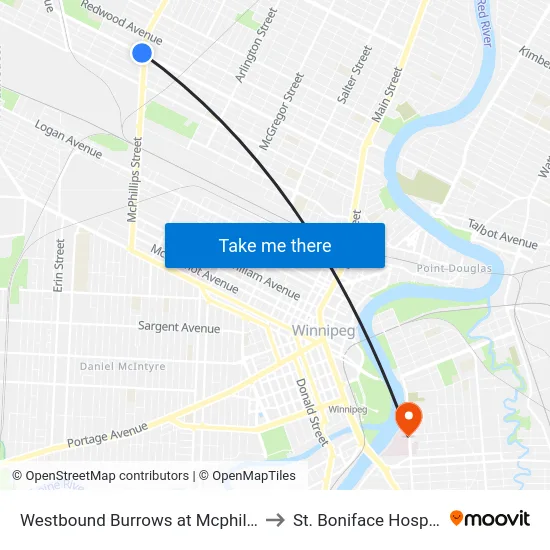 Westbound Burrows at Mcphillips to St. Boniface Hospital map
