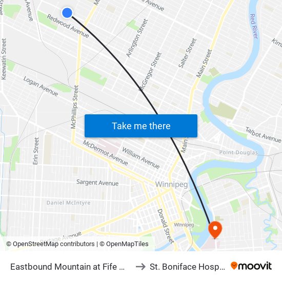 Eastbound Mountain at Fife West to St. Boniface Hospital map