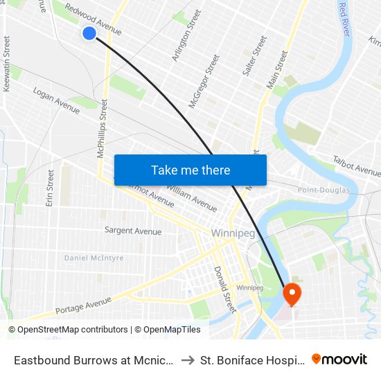 Eastbound Burrows at Mcnichol to St. Boniface Hospital map