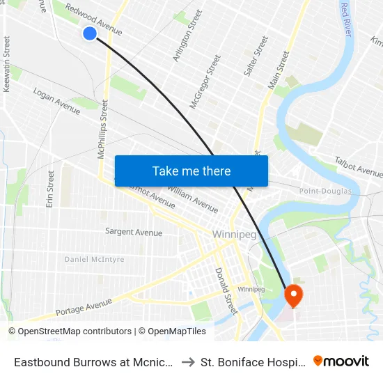Eastbound Burrows at Mcnichol to St. Boniface Hospital map