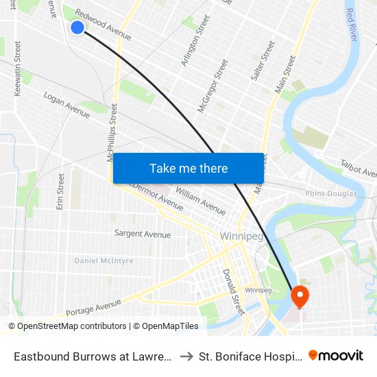 Eastbound Burrows at Lawrence to St. Boniface Hospital map