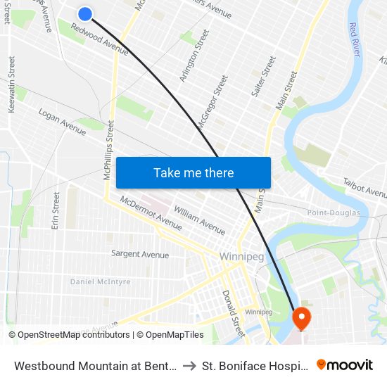 Westbound Mountain at Bentall to St. Boniface Hospital map