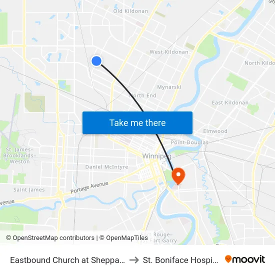 Eastbound Church at Sheppard to St. Boniface Hospital map