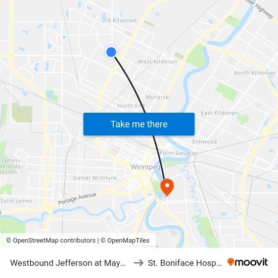Westbound Jefferson at Maynard to St. Boniface Hospital map