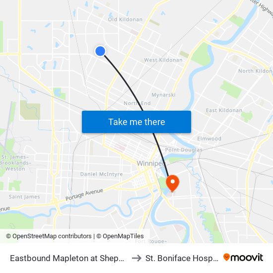 Eastbound Mapleton at Sheppard to St. Boniface Hospital map