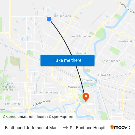 Eastbound Jefferson at Manila to St. Boniface Hospital map