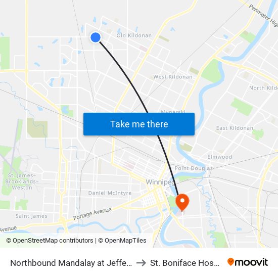 Northbound Mandalay at Jefferson to St. Boniface Hospital map