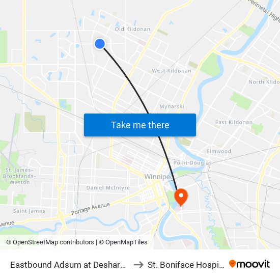 Eastbound Adsum at Desharnais to St. Boniface Hospital map