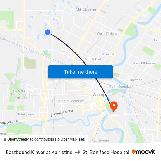 Eastbound Kinver at Kairistine to St. Boniface Hospital map