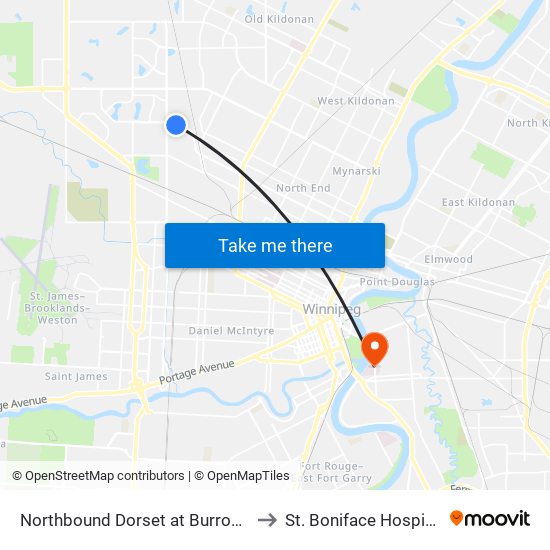 Northbound Dorset at Burrows to St. Boniface Hospital map