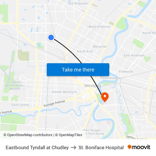 Eastbound Tyndall at Chudley to St. Boniface Hospital map