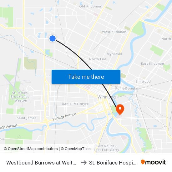 Westbound Burrows at Weitzel to St. Boniface Hospital map