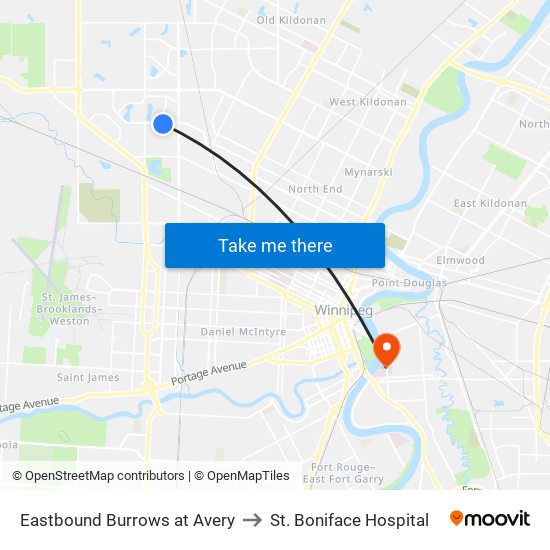 Eastbound Burrows at Avery to St. Boniface Hospital map