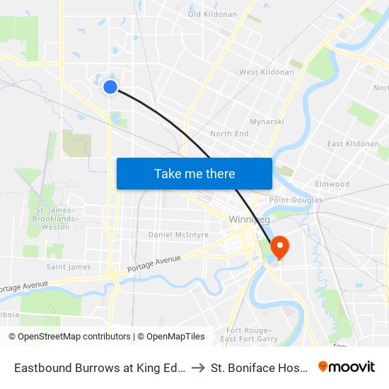 Eastbound Burrows at King Edward to St. Boniface Hospital map