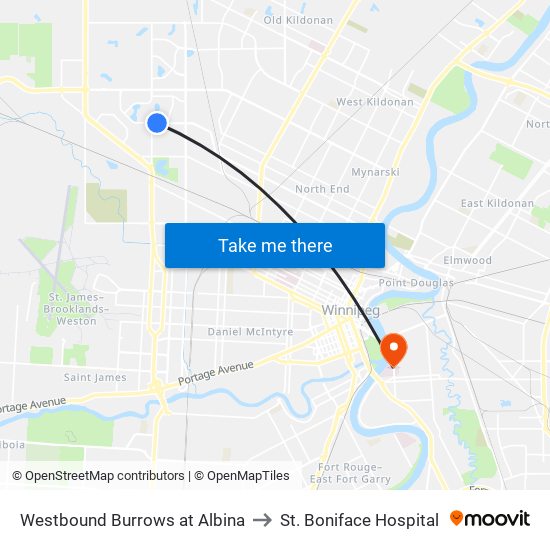 Westbound Burrows at Albina to St. Boniface Hospital map