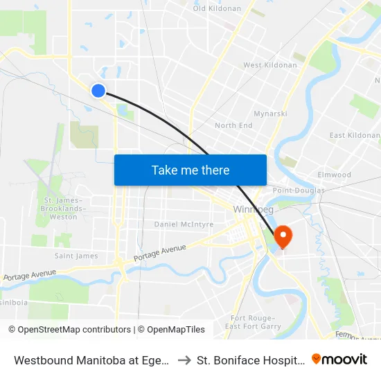 Westbound Manitoba at Egesz to St. Boniface Hospital map