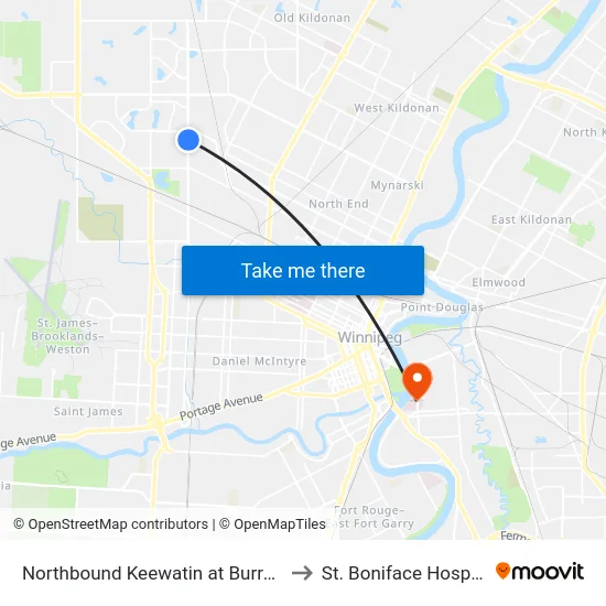 Northbound Keewatin at Burrows to St. Boniface Hospital map