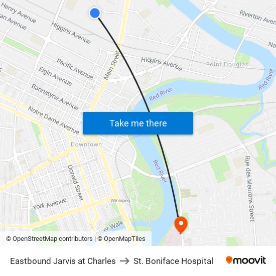 Eastbound Jarvis at Charles to St. Boniface Hospital map