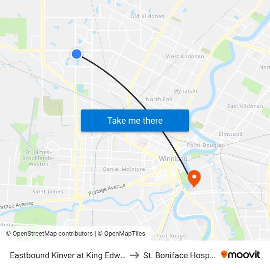 Eastbound Kinver at King Edward to St. Boniface Hospital map