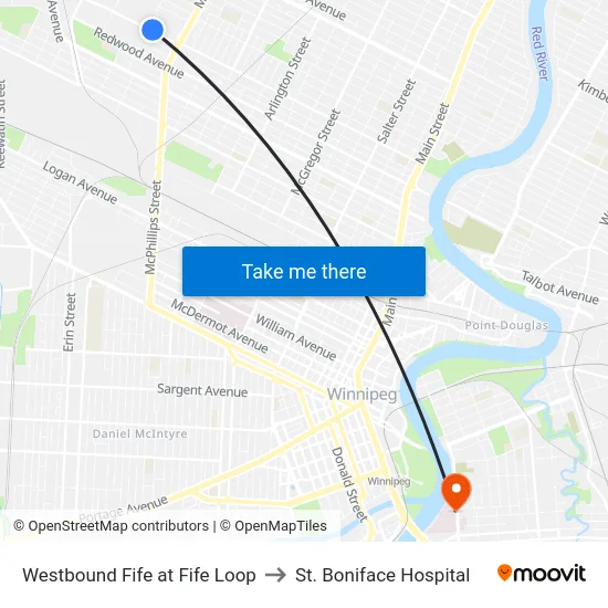 Westbound Fife at Fife Loop to St. Boniface Hospital map