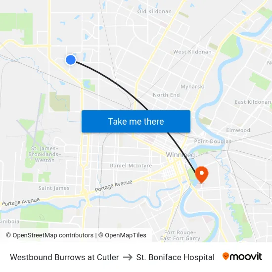 Westbound Burrows at Cutler to St. Boniface Hospital map