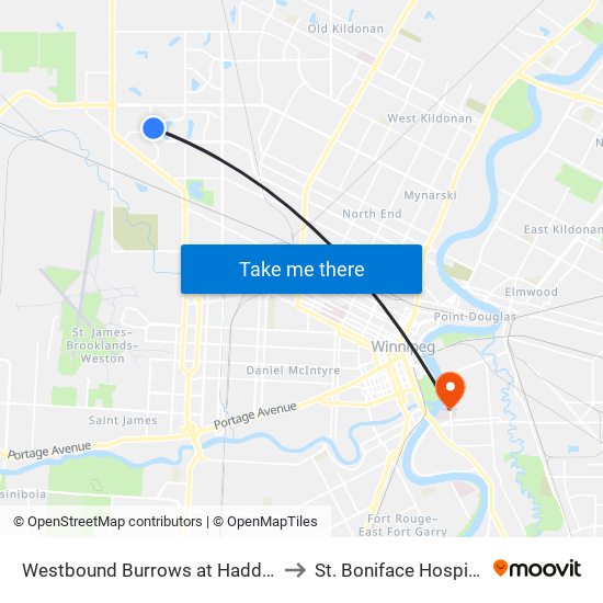 Westbound Burrows at Haddon to St. Boniface Hospital map