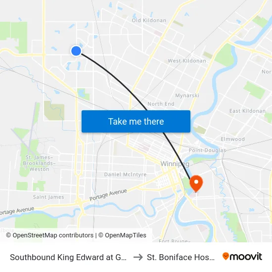 Southbound King Edward at Garton to St. Boniface Hospital map