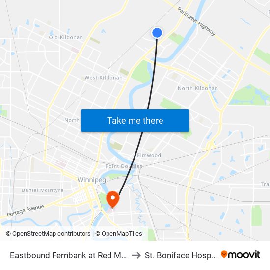 Eastbound Fernbank at Red Maple to St. Boniface Hospital map