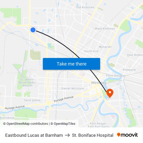 Eastbound Lucas at Barnham to St. Boniface Hospital map