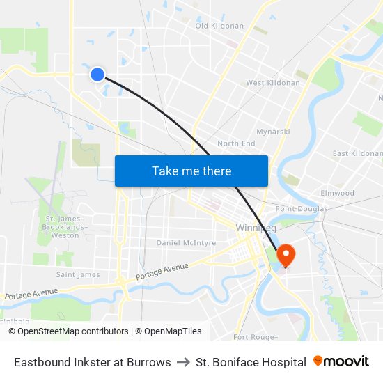 Eastbound Inkster at Burrows to St. Boniface Hospital map