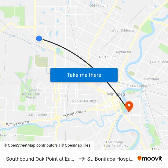 Southbound Oak Point at Eagle to St. Boniface Hospital map