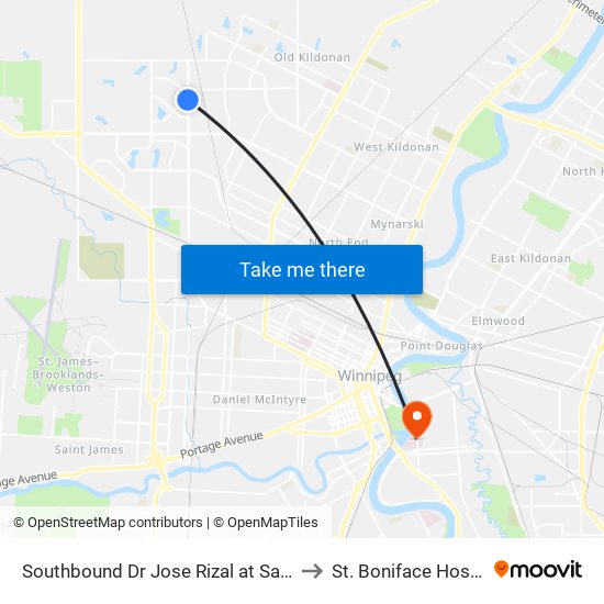 Southbound Dr Jose Rizal at Santa Fe to St. Boniface Hospital map