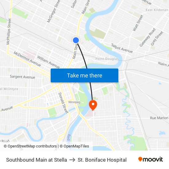 Southbound Main at Stella to St. Boniface Hospital map