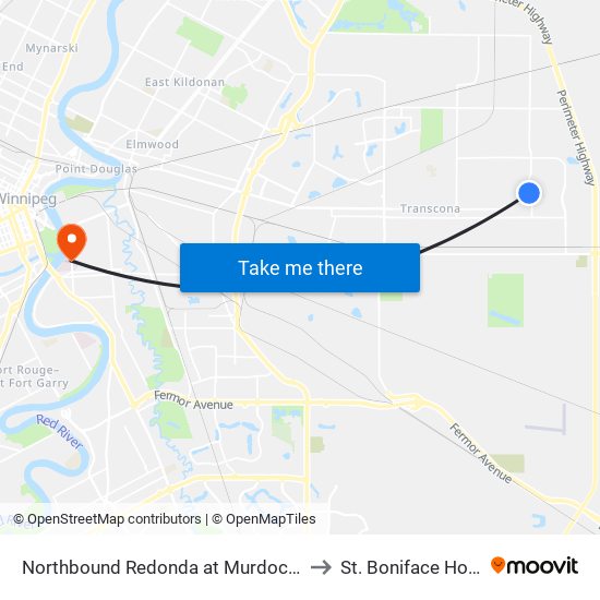 Northbound Redonda at Murdoch Mackay to St. Boniface Hospital map