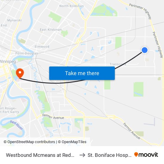 Westbound Mcmeans at Redonda to St. Boniface Hospital map