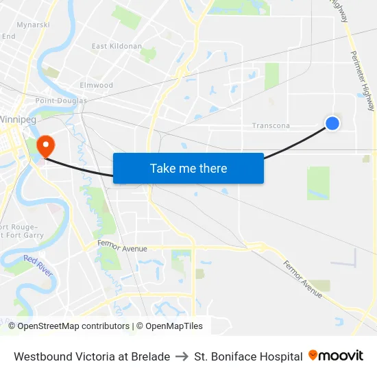 Westbound Victoria at Brelade to St. Boniface Hospital map