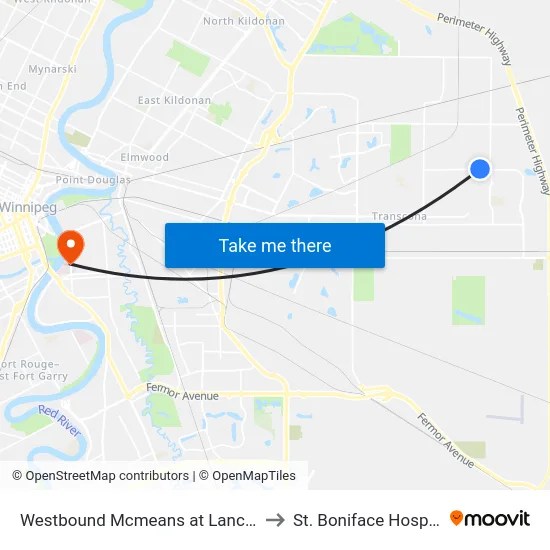 Westbound Mcmeans at Lancelot to St. Boniface Hospital map