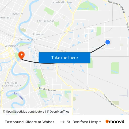 Eastbound Kildare at Wabasha to St. Boniface Hospital map