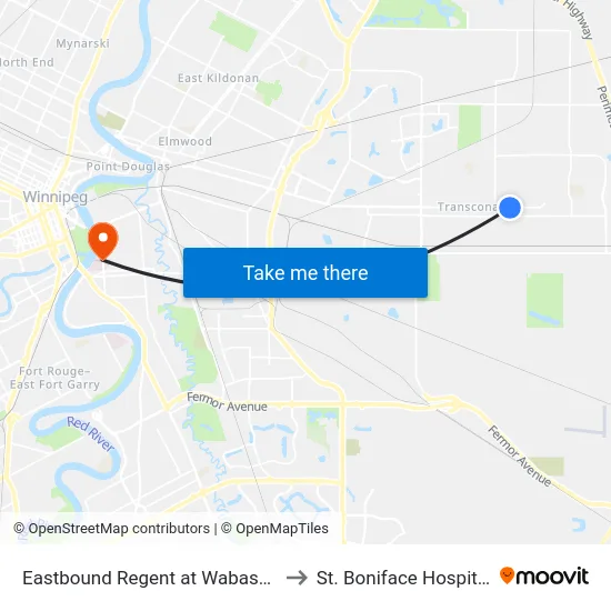 Eastbound Regent at Wabasha to St. Boniface Hospital map
