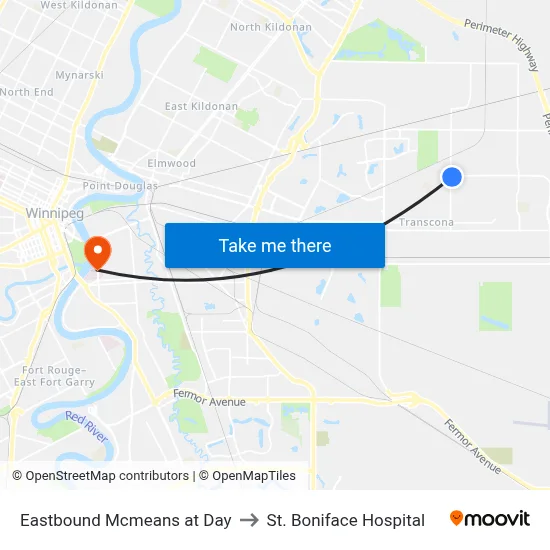Eastbound Mcmeans at Day to St. Boniface Hospital map