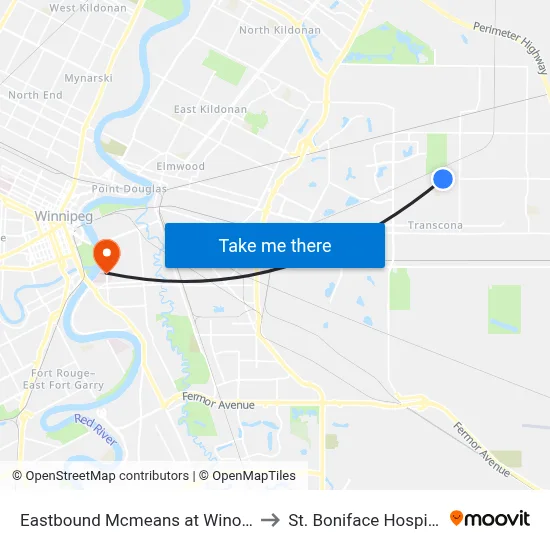 Eastbound Mcmeans at Winona to St. Boniface Hospital map