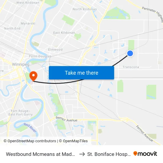 Westbound Mcmeans at Madeline to St. Boniface Hospital map