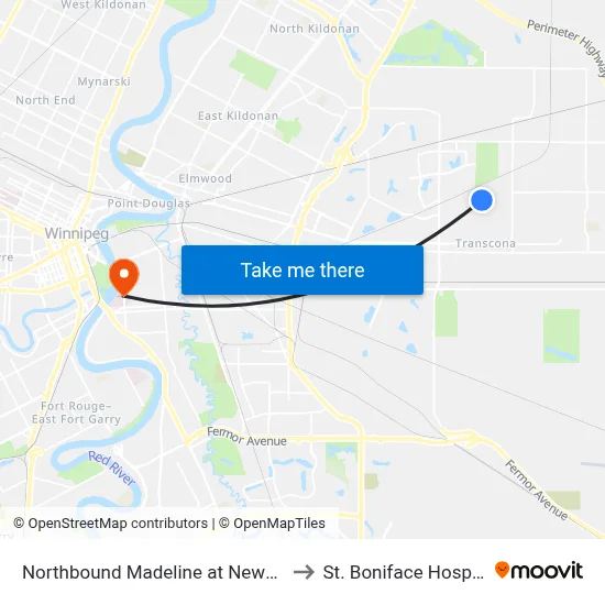 Northbound Madeline at Newman to St. Boniface Hospital map