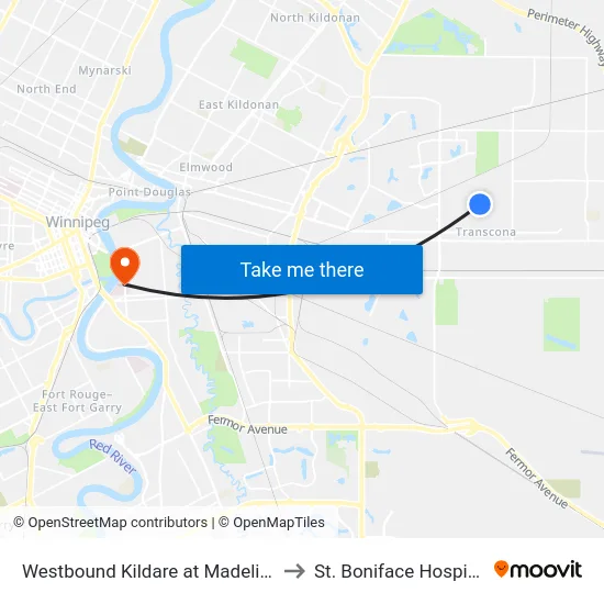 Westbound Kildare at Madeline to St. Boniface Hospital map