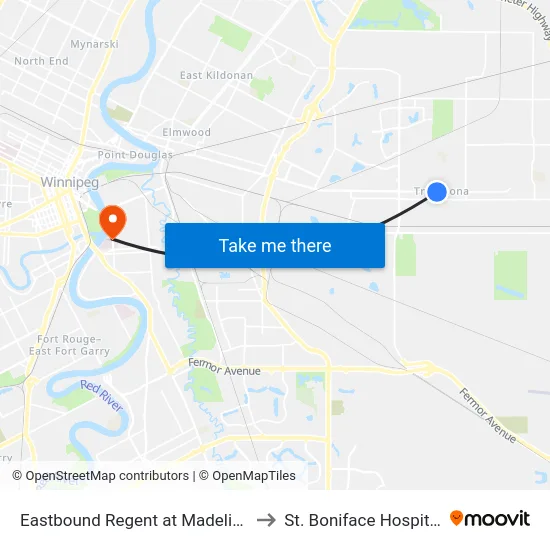 Eastbound Regent at Madeline to St. Boniface Hospital map