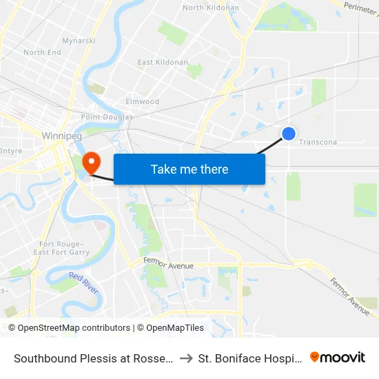 Southbound Plessis at Rosseau to St. Boniface Hospital map