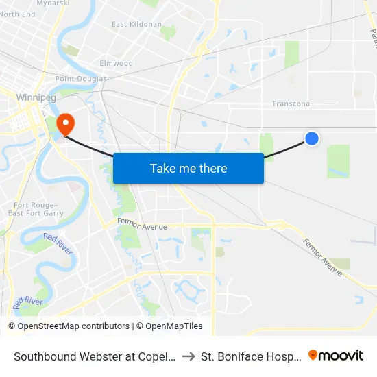 Southbound Webster at Copeland to St. Boniface Hospital map
