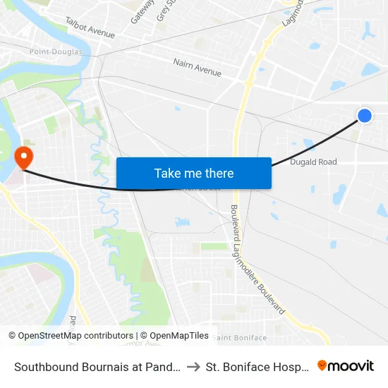 Southbound Bournais at Pandora to St. Boniface Hospital map